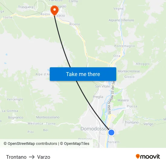 Trontano to Varzo map