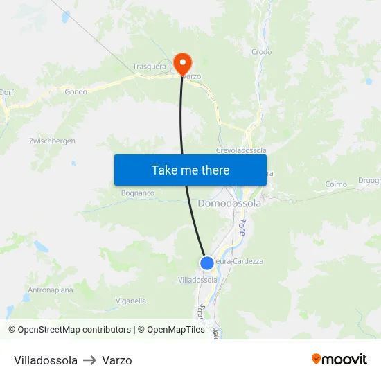 Villadossola to Varzo map