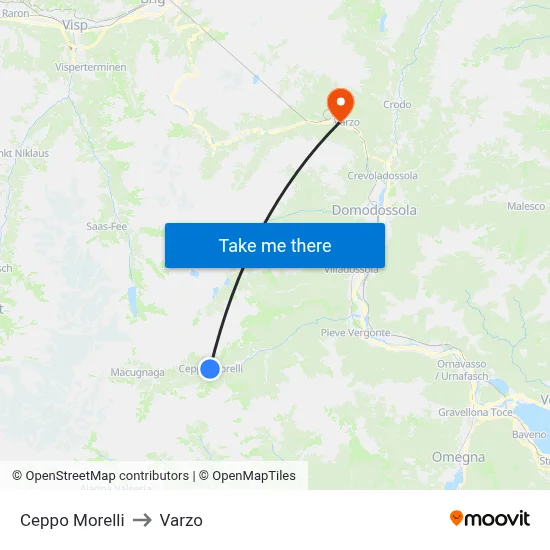 Ceppo Morelli to Varzo map