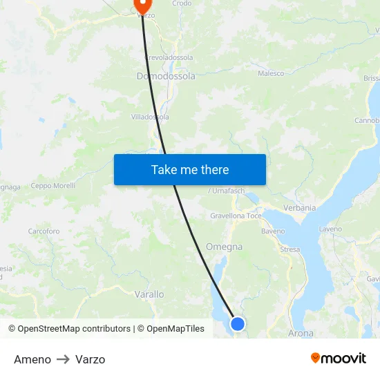 Ameno to Varzo map