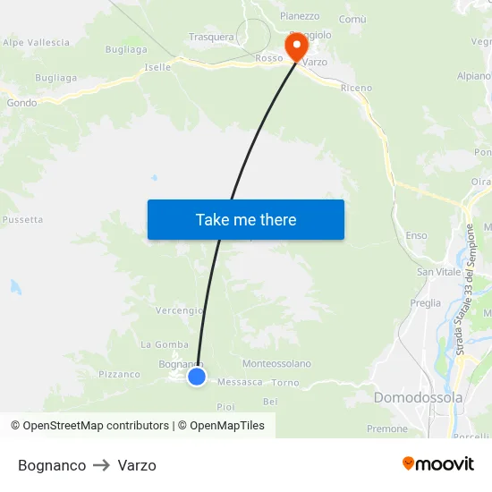 Bognanco to Varzo map