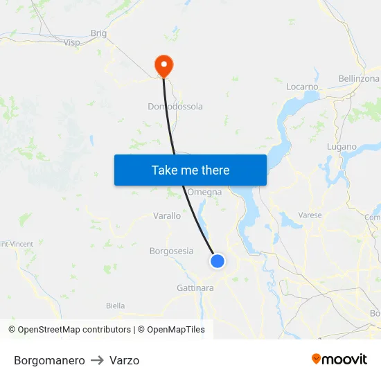 Borgomanero to Varzo map