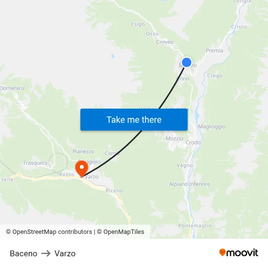 Baceno to Varzo map