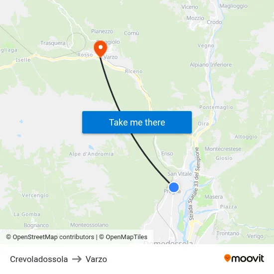 Crevoladossola to Varzo map
