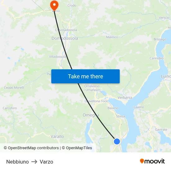 Nebbiuno to Varzo map