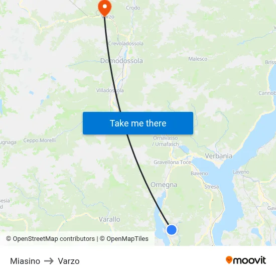 Miasino to Varzo map