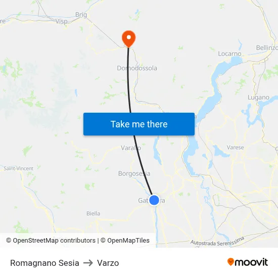 Romagnano Sesia to Varzo map