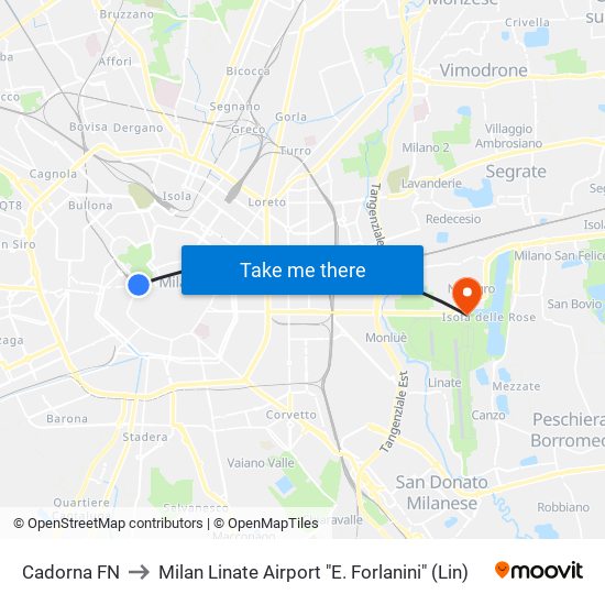 Cadorna FN to Milan Linate Airport "E. Forlanini" (Lin) map