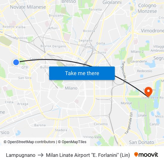 Lampugnano to Milan Linate Airport "E. Forlanini" (Lin) map