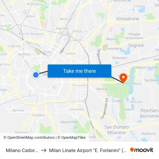 Milano Cadorna to Milan Linate Airport "E. Forlanini" (Lin) map