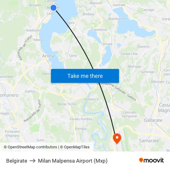 Belgirate to Milan Malpensa Airport (Mxp) map