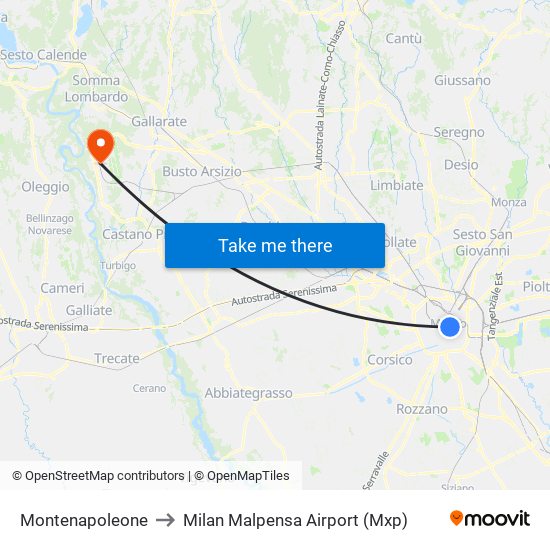 Montenapoleone to Milan Malpensa Airport (Mxp) map