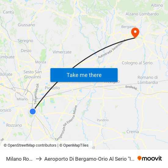 Milano Rogoredo to Aeroporto Di Bergamo-Orio Al Serio "Il Caravaggio" (Bgy) map