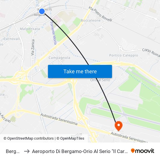 Bergamo to Aeroporto Di Bergamo-Orio Al Serio "Il Caravaggio" (Bgy) map