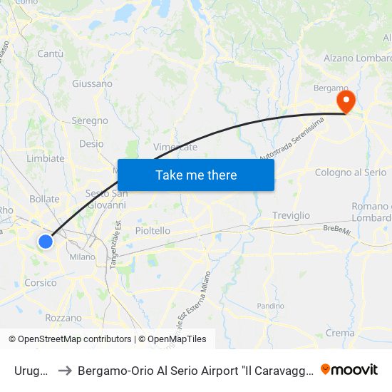 Uruguay to Bergamo-Orio Al Serio Airport "Il Caravaggio" (Bgy) map