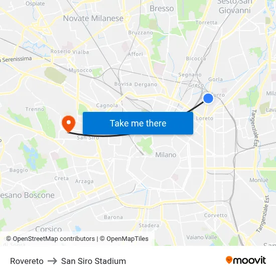 Rovereto to San Siro Stadium map