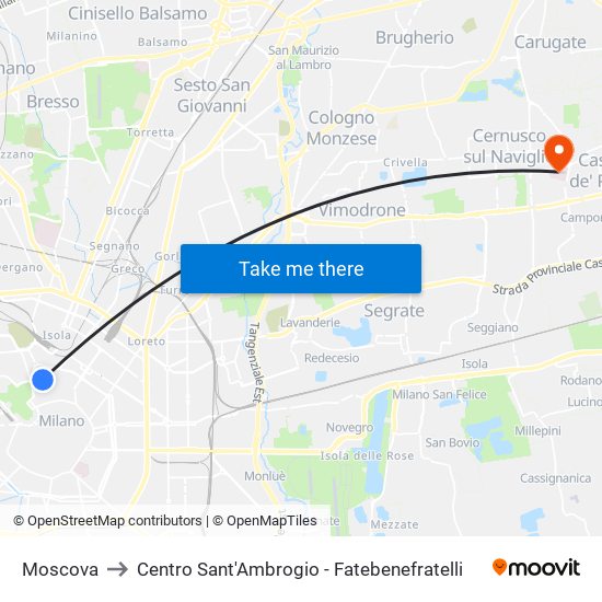 Moscova to Centro Sant'Ambrogio - Fatebenefratelli map