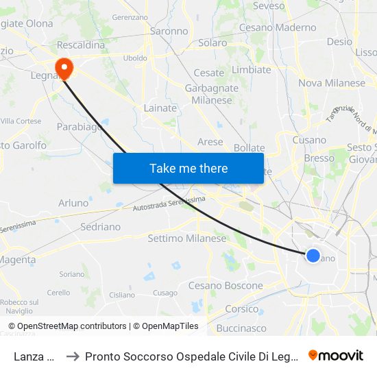 Lanza M2 to Pronto Soccorso Ospedale Civile Di Legnano map