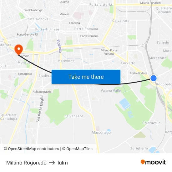 Milan Rogoredo to IULM map