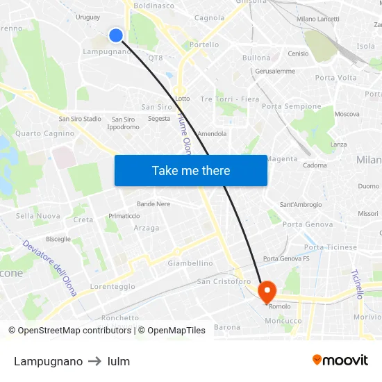 Lampugnano to Iulm map