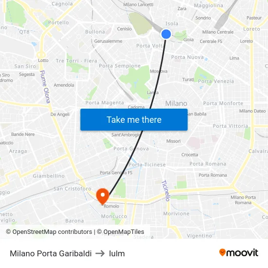 Milano Porta Garibaldi to Iulm map