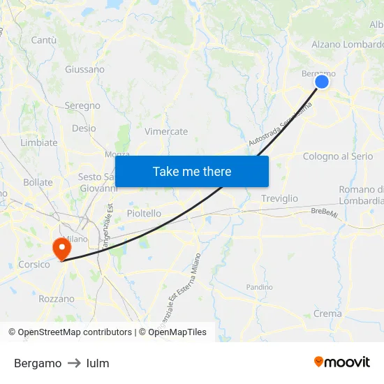 Bergamo to Iulm map