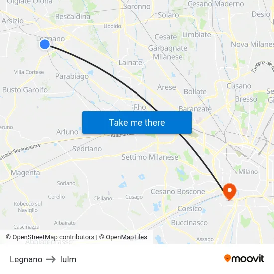 Legnano to Iulm map