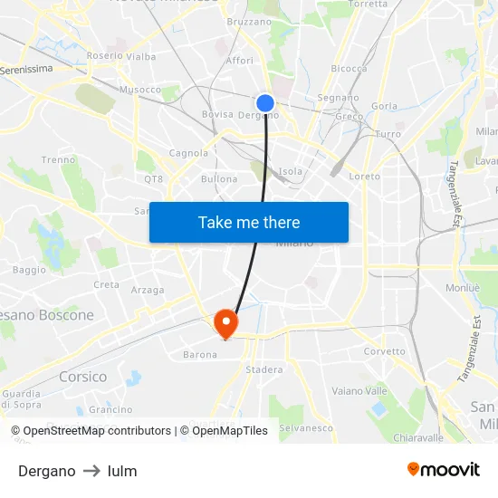 Dergano to Iulm map