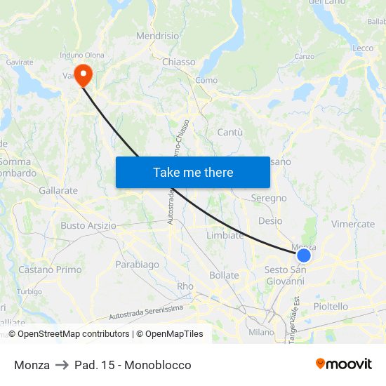 Monza to Pad. 15 - Monoblocco map