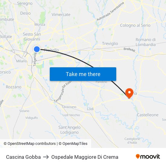 Cascina Gobba to Ospedale Maggiore Di Crema map