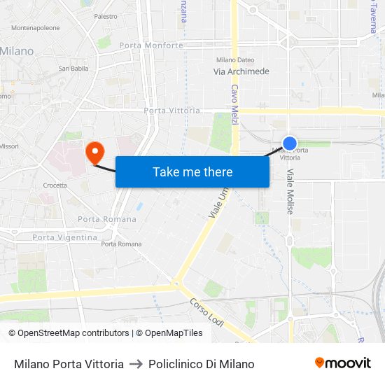 Milano Porta Vittoria to Policlinico Di Milano map