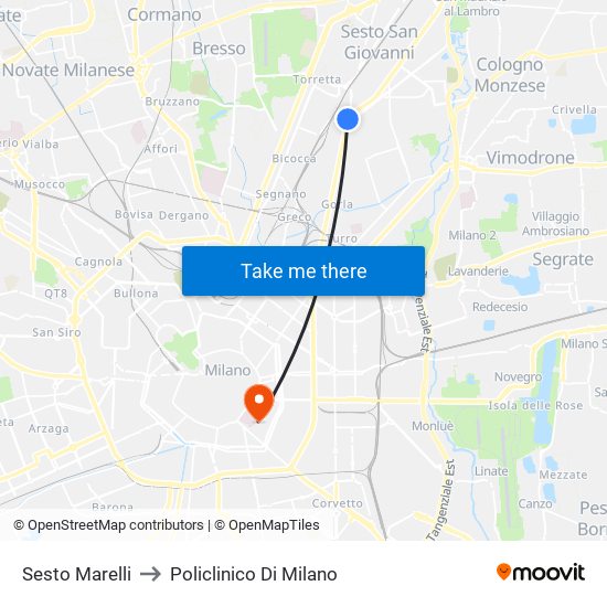 Sesto Marelli to Policlinico Di Milano map