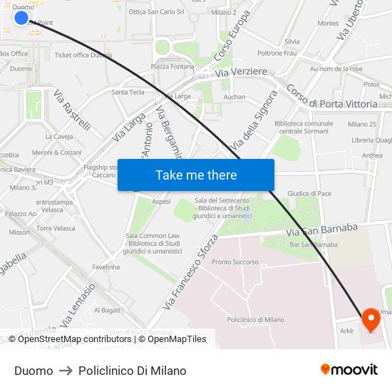 Duomo to Policlinico Di Milano map