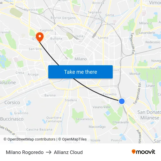 Milano Rogoredo to Allianz Cloud map