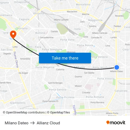 Milano Dateo to Allianz Cloud map