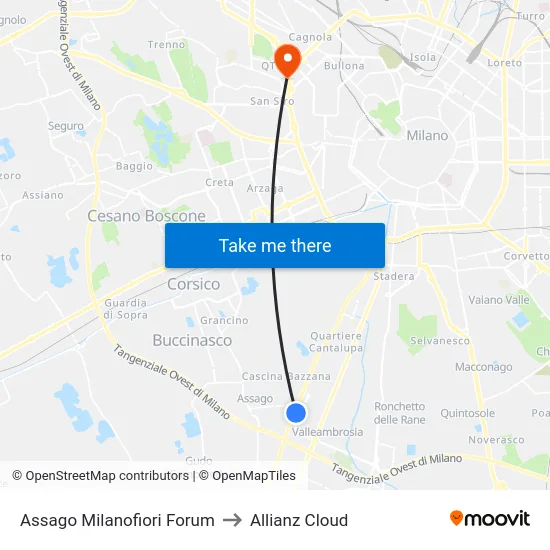 Assago Milanofiori Forum to Allianz Cloud map