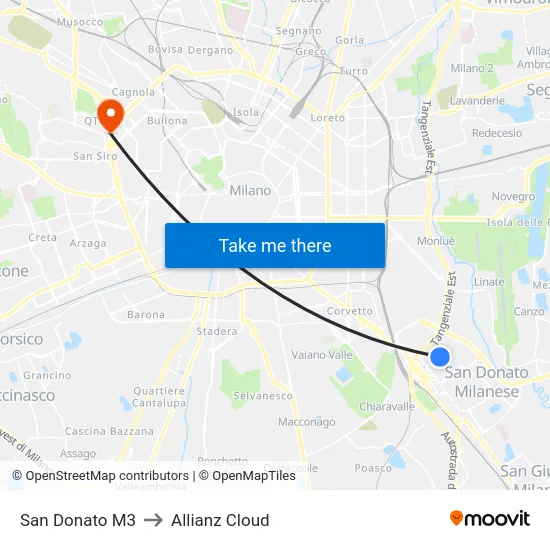 San Donato M3 to Allianz Cloud map