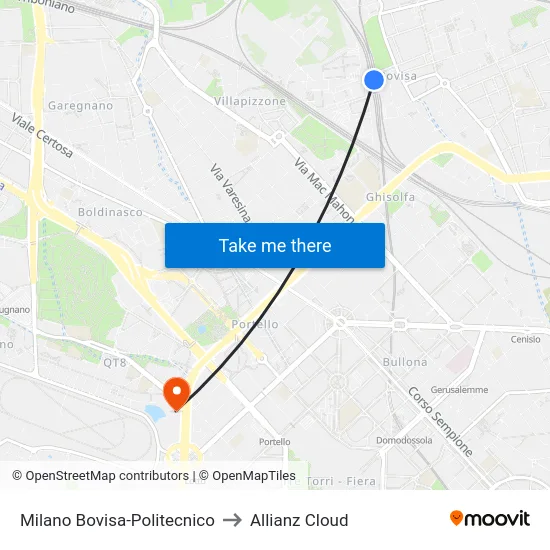 Milano Bovisa-Politecnico to Allianz Cloud map