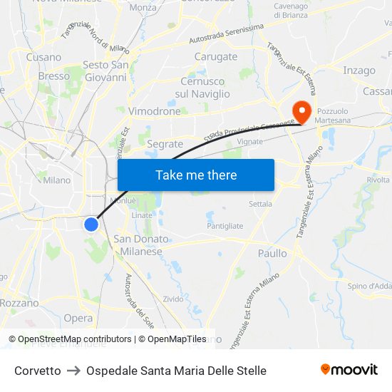 Corvetto to Ospedale Santa Maria Delle Stelle map