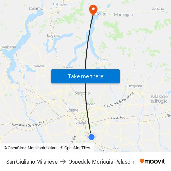 San Giuliano Milanese to Ospedale Moriggia Pelascini map