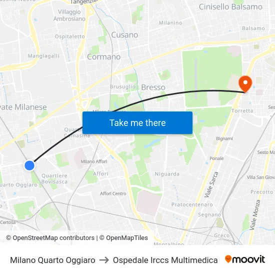 Milan Quarto Oggiaro to Irccs Multimedica Hospital map