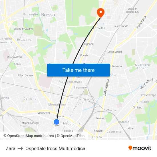 Zara to Ospedale Irccs Multimedica map
