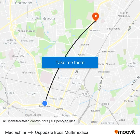Maciachini to Ospedale Irccs Multimedica map