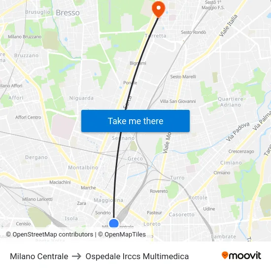 Milano Centrale to Ospedale Irccs Multimedica map
