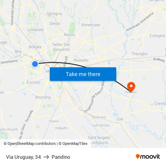 Via Uruguay, 34 to Pandino map