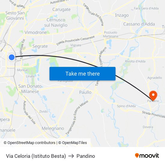 Via Celoria (Istituto Besta) to Pandino map