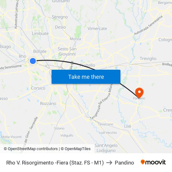 Rho V. Risorgimento -Fiera (Staz. FS - M1) to Pandino map