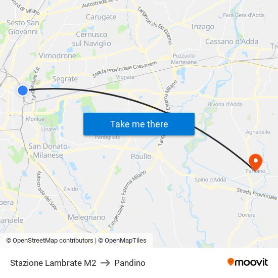 Stazione Lambrate M2 to Pandino map