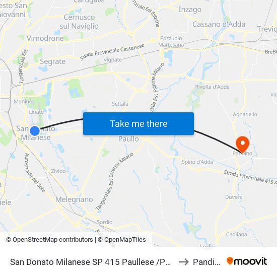 San Donato Milanese SP 415 Paullese /Paullo to Pandino map
