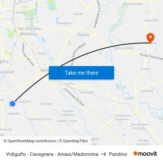 Vidigulfo - Cavagnera - Aniasi/Madonnina to Pandino map